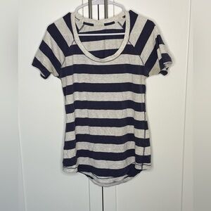 lululemon athletica Navy and White Striped Tee